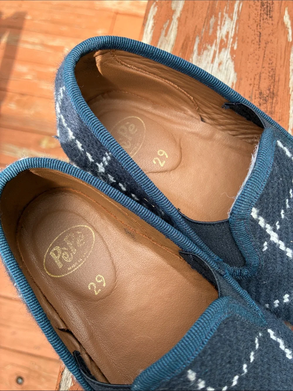 Pepe Navy and White Plaid Kids Moccasins
